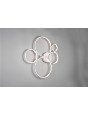 Rondo plafoniera led 5 cerchi metallo bianco opaco con variazione intensita' con interruttore a parete l. 59cm Moderno LED
