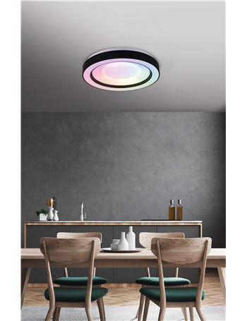 Arco plafoniera led diffusore bianco effetto stelle con bordo cromo rgb e telecomando multifunzione d.41cm Moderno LED