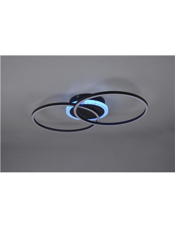 Arribo plafoniera led doppio cerchio nero opaco con telecomando multifunzione anche rgb l.60cm Moderno LED