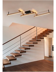 Bellari plafoniera led 3 barre legno naturale con telecomando multifunzione l.186cm   Moderno LED