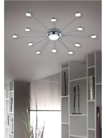 Bodrum plafoniera led cromata 12 luci + 1 dimmerabile con telecomando Calda-fredda d. 100 Moderno LED