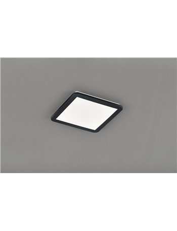 Camillus plafoniera led quadrata metallo nero opaco con funzione dimmerabilita con normale interruttore a parete ip44 l. 30cmx30