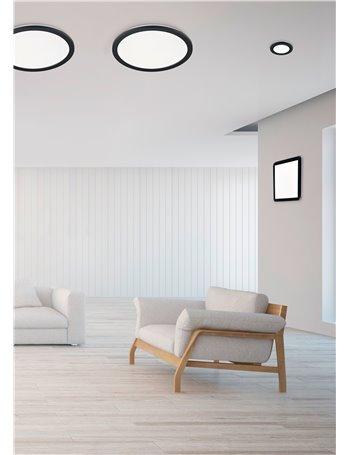 Camillus plafoniera led tonda metallo nero opaco con funzione dimmerabilita con normale interruttore a parete ip44 d. 26cm Moder