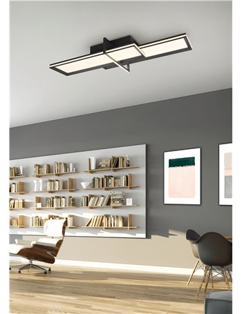 Charleston plafoniera led antracite 2 rettangoli con accensioni separate l. 100cm Moderno LED