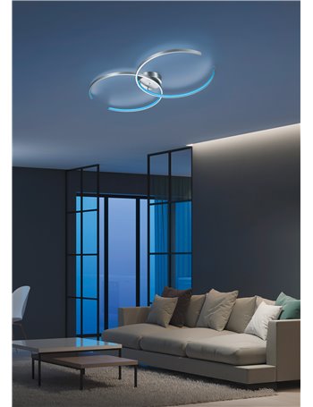 Citizen plafoniera led doppio cerchio aperto acciaio con smart control molteplici funzioni "wiz" l. 95cm Moderno LED