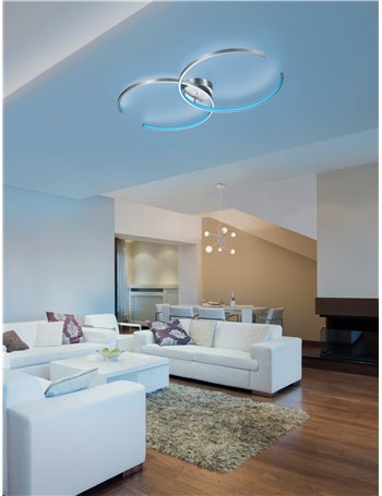 Citizen plafoniera led doppio cerchio aperto nero con smart control molteplici funzioni "wiz" l. 95cm Moderno LED