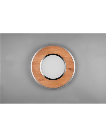 Deacon plafoniera led metallo acciaio satinato e inserto legno naturale dimmerabile con interruttore d. 50cm Moderno LED