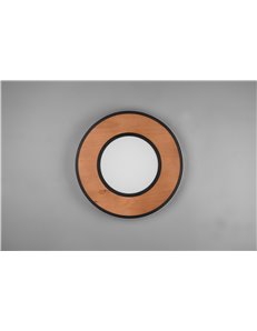 Deacon plafoniera led metallo nero e inserto legno naturale dimmerabile con interruttore d. 50cm Moderno LED