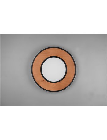 Deacon plafoniera led metallo nero e inserto legno naturale dimmerabile con interruttore d. 50cm Moderno LED