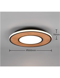 Deacon plafoniera led metallo nero e inserto legno naturale dimmerabile con interruttore d. 50cm Moderno LED 2