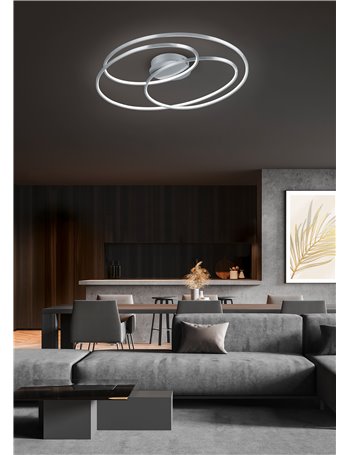 Gale plafoniera led grande acciaio satinato cerchi concentrici con regolazione intensita' con interruttore d.80cm Moderno LED
