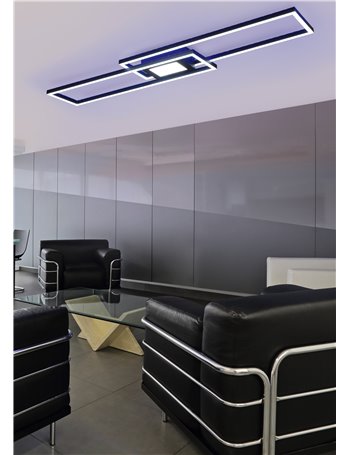 Ganado plafoniera led rettangolare nera retro-illuminata rgb con telecomando multifunzione l. 110cm Moderno LED
