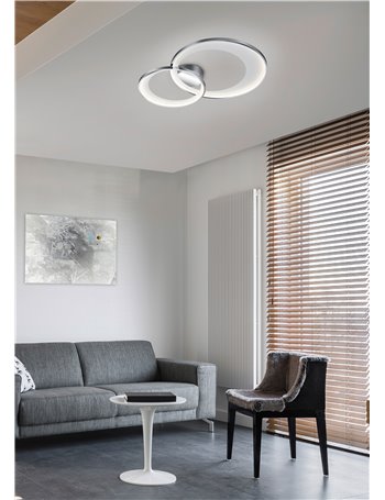 Granada plafoniera led doppio cerchio cromo con riflettore bianco opaco con funzione regolazione intensita' con interruttore par