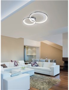 Granada plafoniera led doppio cerchio cromo con riflettore bianco opaco con funzione regolazione intensita' con interruttore par 2