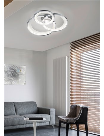 Granada plafoniera led triplo cerchio cromo con riflettore bianco opaco con funzione regolazione intensita' con interruttore par