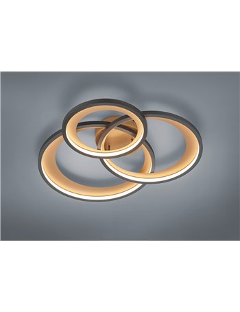 Granada plafoniera led triplo cerchio nero con riflettore oro con funzione regolazione intensita' con interruttore parete l. 71,