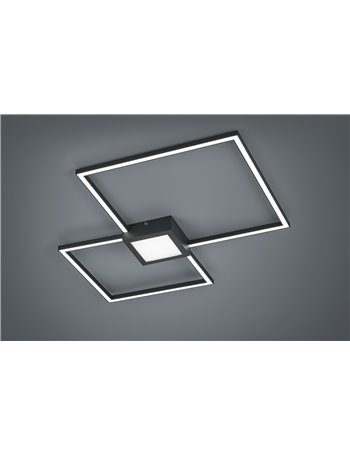Hydra plafoniera led metallo antracite doppio quadrato luce centrale dimmerabile con interr. L. 65x65cm Moderno LED
