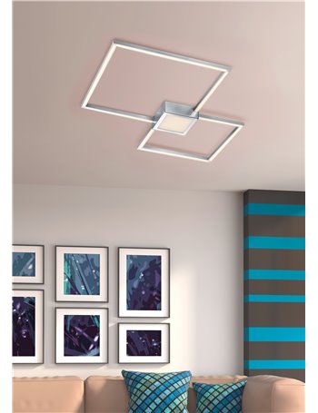 Hydra plafoniera led metallo acciaio doppio quadrato luce centrale dimmerabile con interr. 65cmx65cm Moderno LED
