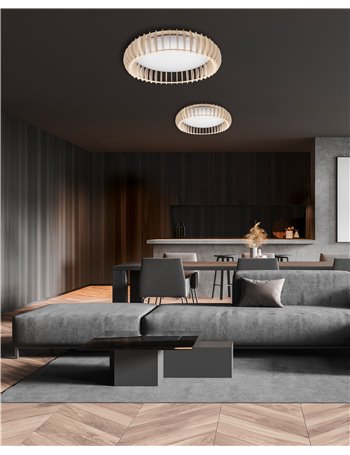 Monte plafoniera led con struttura legno colore naturale con telecomando multifunzione d.60cm Moderno LED