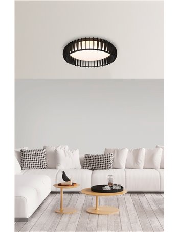 Monte plafoniera led con struttura legno colore nero con telecomando multifunzione d.60cm Moderno LED