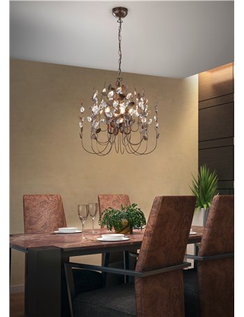 Napoli sospensione decorativa foglie ruggine anticate 4 luci d. 52cm Shabby Chic E14