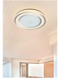 Noriaki plafoniera led tonda effetto cielo stellato con bordo cromato con telecomando multifunzione con accensioni separate d.60