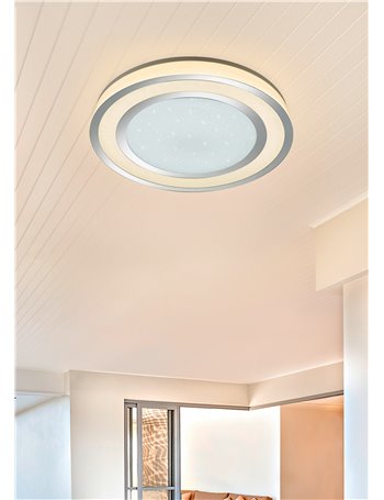 Noriaki plafoniera led tonda effetto cielo stellato con bordo cromato con telecomando multifunzione con accensioni separate d.60