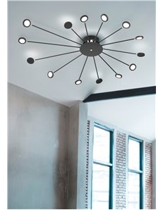 Peacock plafoniera anche retro-illuminata con 15 steli orientabili e girevoli antracite d. 115cm Moderno LED