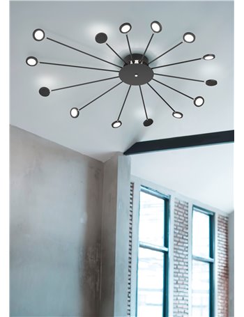 Peacock plafoniera anche retro-illuminata con 15 steli orientabili e girevoli antracite d. 115cm Moderno LED