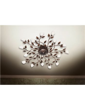 Reposa plafoniera led foglie 15 luci marrone anticato d.80 Autentico LED