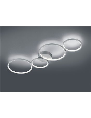 Rondo plafoniera led 4 cerchi metallo argento con variazione intensita' con interruttore a parete l. 97cm Moderno LED