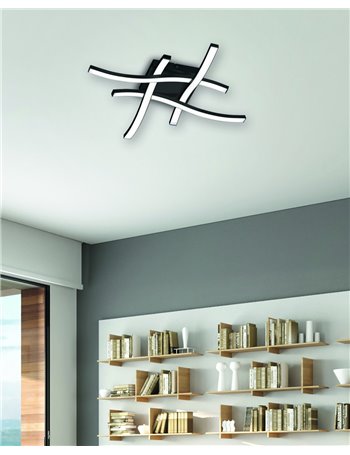 Route plafoniera led 4 bacchette ondulate antracite 45,2cmx45,2cm Moderno LED