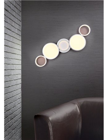 Salsa plafoniera led 5 cerchi alluminio con regolazione luce calda - naturale e dimmerazione con interruttore a parete l. 114cm 