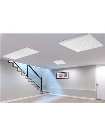 Titus plafoniera led rettangolare cielo stellato metallo bianco opaco con telecomando con funzioni di variazione luce calda e fr