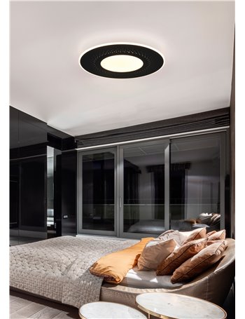 Verus plafoniera led nera microfori tonda grande con telecomando multifunzione d.70cm   Moderno LED