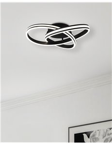 Yara plafoniera led nera con regolazione luce calda - naturale e dimmerazione con interruttoe a parete d. 59cm Moderno LED