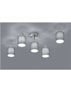 Garda plafoniera 5 diffusori in tessuto grigio 75cm Moderno E14