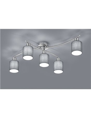 Garda plafoniera 5 diffusori in tessuto grigio 75cm Moderno E14