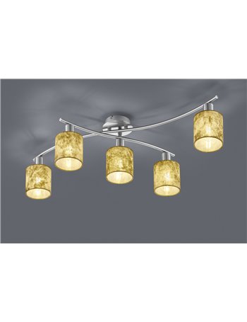 Garda plafoniera 5 diffusori in tessuto oro 75cm Moderno E14