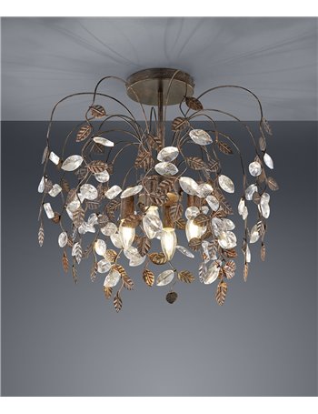 Napoli plafoniera decorativa foglie ruggine anticate 4 luci d. 50cm Autentico E14