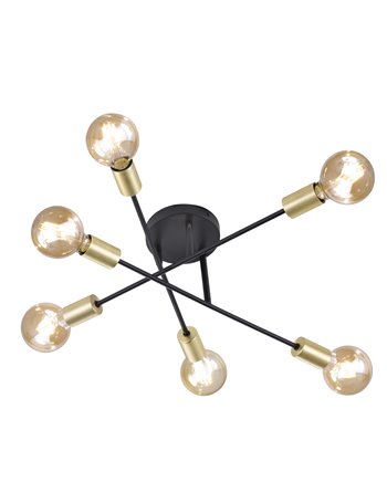Cross plafoniera 3 braccia orientabili 6 luci nero opaco e oro d. 57cm Moderno E27