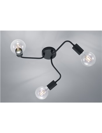 Diallo plafoniera tubo metallo nero 3 luci d. 47cm Moderno E27