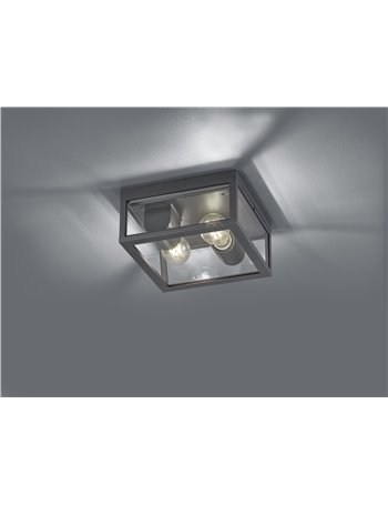 Garonne plafoniera da esterno doppia lampadina fusione di alluminio antracite e vetro trasparente ip44 24x24cm Vintage E27