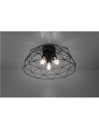 Haval plafoniera gabbia metallo nero opaco 3 luci d. 45cm Moderno E27