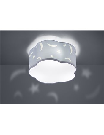 Moony plafoniera grande da bambino paralume nuvola azzurro con lune e stelle d. 40cm Moderno E27
