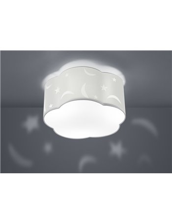 Moony plafoniera grande da bambino paralume nuvola bianco con lune e stelle d. 40cm Moderno E27