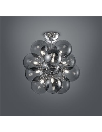 Alicia plafoniera sferica cromata con 12 diffusori in vetro fume d. 45cm  Moderno G9
