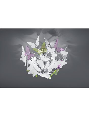 Butterfly plafoniera cromata con farfalle incluso kit colorato e bianco d. 45cm Moderno G9