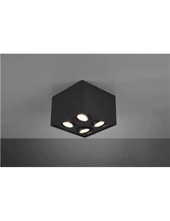 Biscuit cubo nero 4 spots orientabili l. 17,8 x 17,8cm h. 12,5cm Moderno GU10