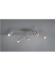 Marley plafoniera 2 barre orientabili 5 spots cilindro metallo acciaio l. 77,5cm  Moderno GU10